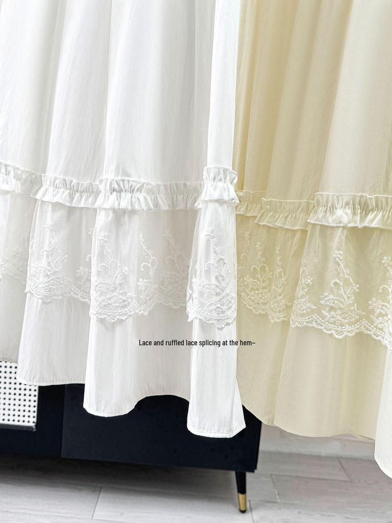 Elegant Lace-Trimmed White Midi Skirt for Women - Spring/Summer 2026 Collection, Slimming Layered Cake Design