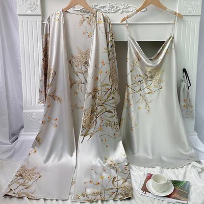 Baskılı Çiçekli Uzun Kimono Bornoz Sabahlık İlkbahar Yaz Kadın Gecelik Gecelik&Bornoz Takımı Seksi Askılı Gecelik Saten Ev Giyimi