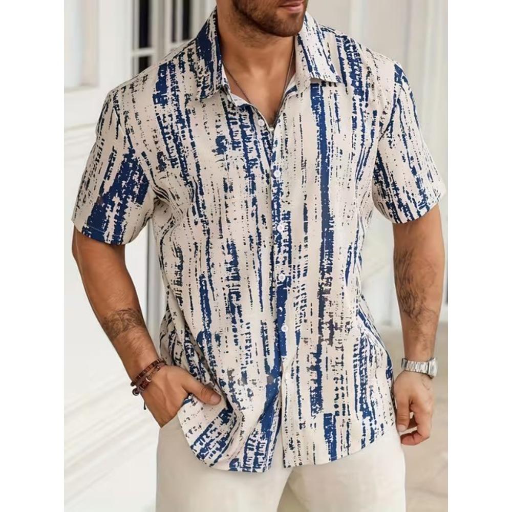 

Men s Minimalist Lines 3D Print Shirt Button Up Shirt Casual Shirt Summer Shirt Short Sleeve Daily Vacation Clothing XS синий
