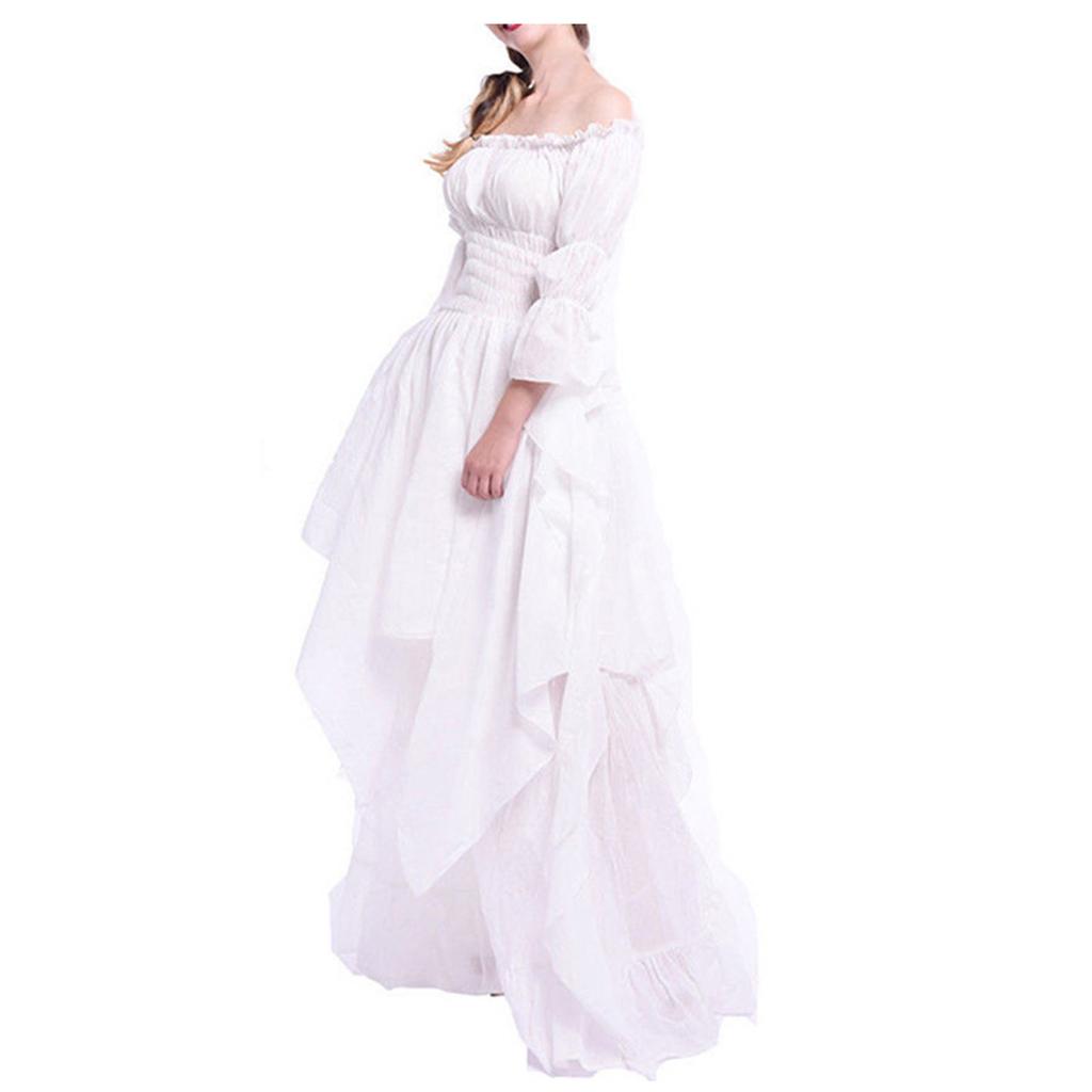 Kvinners Retro Stil Ensfarget Trompet Langermet Prinsessekjole