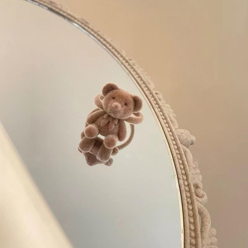 

Cocoa Bear Flocked Teddy Bear Ring - Sweet Ins Style Temperament Versatile