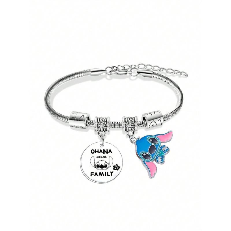1pc Minimalist Stitch Themed Bracelet: Adjustable Snake Chain with Character Charm, Perfect for Daily Wear & Casual Outfits