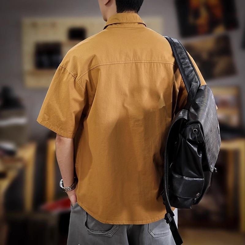 Retro Lässiges Kurzarmhemd für Herren Sommer 5XL Übergröße Hemden Große Größe Knopf Strickjacke T-Shirt