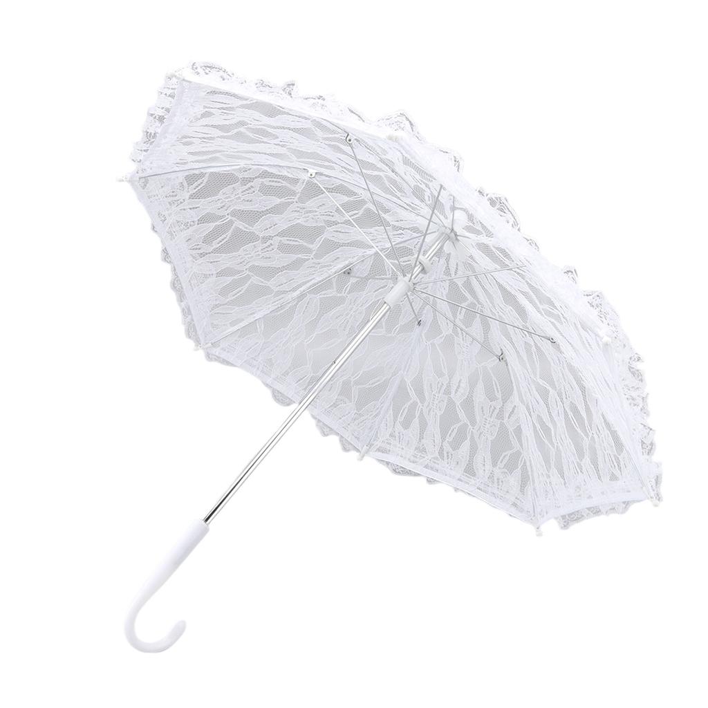 White Lace Parasol Umbrella J Handle Elegant Appearance Bridal Lace Umbrella for Wedding Party Decorations Prom