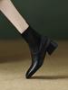 Franske retro tynne støvletter dame tykk hæl korte støvletter firkantet tå medium hæl elastiske sokkestøvletter slanke Martin-støvletter utenlandsk stil super allsidige