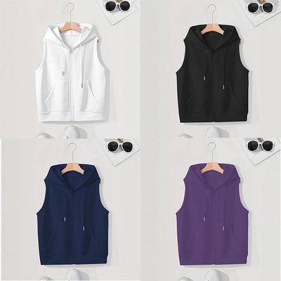 Gilet à capuche tendance pour femme: Gilet amincissant, coupe ample, sans manches pour le printemps/l'automne