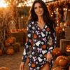 Women's Halloween Print Long Sleeve Neck Bodycon Sweatshirt Dress