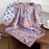 Dunhuang purple cashew flower silk scarf 71, imitation silk small square scarf for women, Spring and Autumn ethnic style headscarf, neck guard