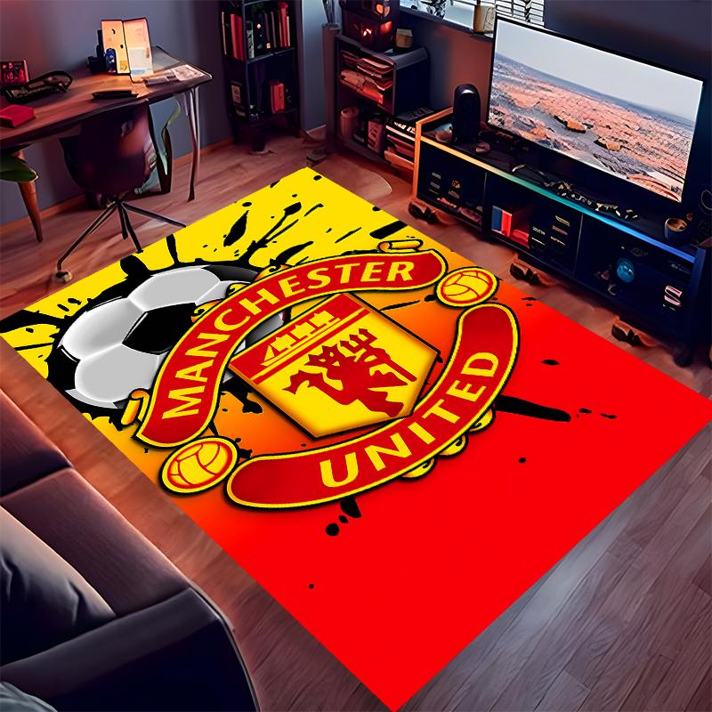 1pc Manchester United FC Logo Print Area Rug - Soft,Washable Non-Slip Indoor Mat for Office Chairs,Living Room,Home Office Decorative Rug