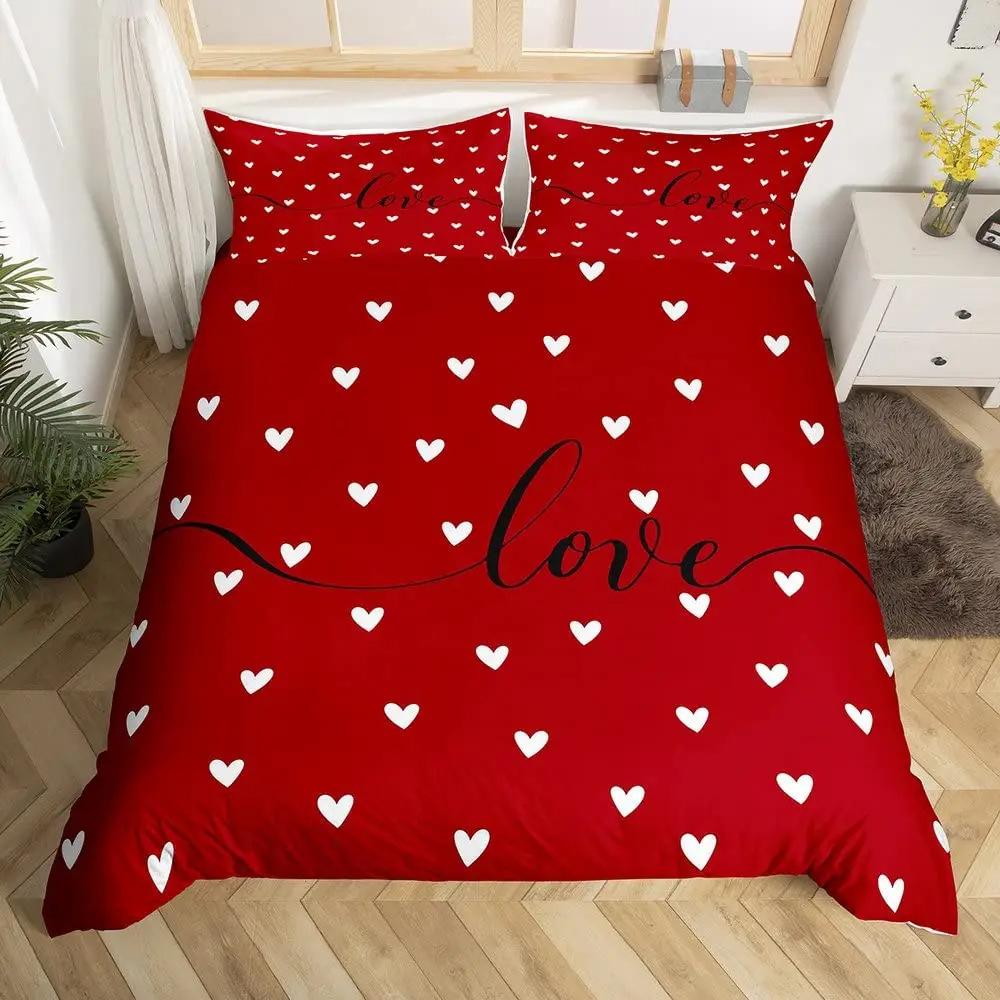 Couple Love Theme Bedroom Quilt Cover Three-Piece Duvet Cover Set Bedspread