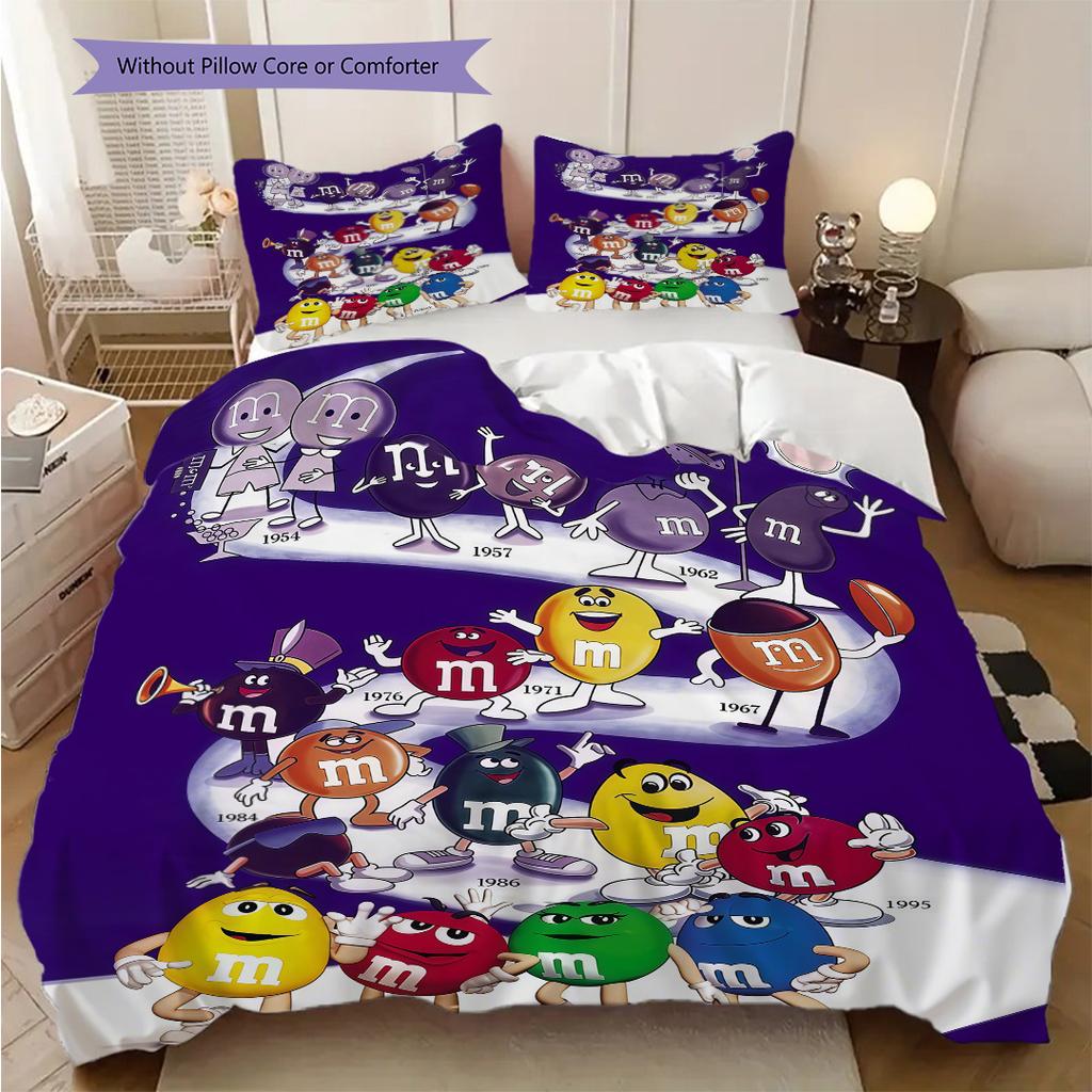 MMs Colorful Characters Bedding(1 * duvet cover + 2 * pillowcase, without core) Bedding set Soft and comfortable Duvet cover and pillowcase
