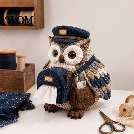 Easy Sewing Project Kit DIY Tissue Box Cover Kit, Owl Shape, Soft Textures Patchwork Woodland Animal Decor Handmade for Handicraft Enthusiast