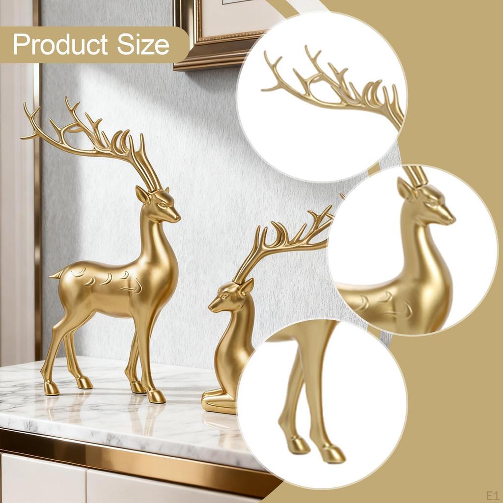 2 Pieces Reindeer Figurines Elk Sculptures Resin Tabletop Ornaments for Living Room Home