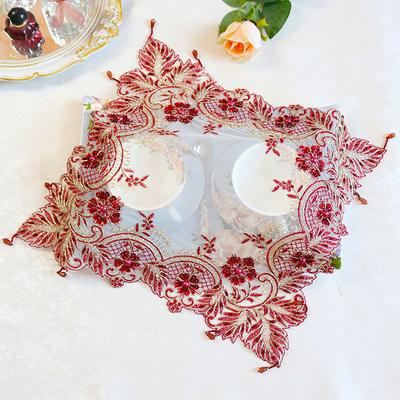 Sottobicchiere per tovaglietta festiva in pizzo europeo ricamato con perline, piatto da frutta, copri dessert, decorazione per feste di compleanno e matrimonio