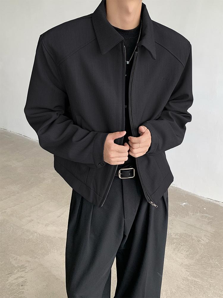 

Leanfit черная короткая куртка куртка мужская весна и осень высококлассный хулиганский красивый с подплечниками лацкан спереди плечо бейсбольная майка 3XL чёрный