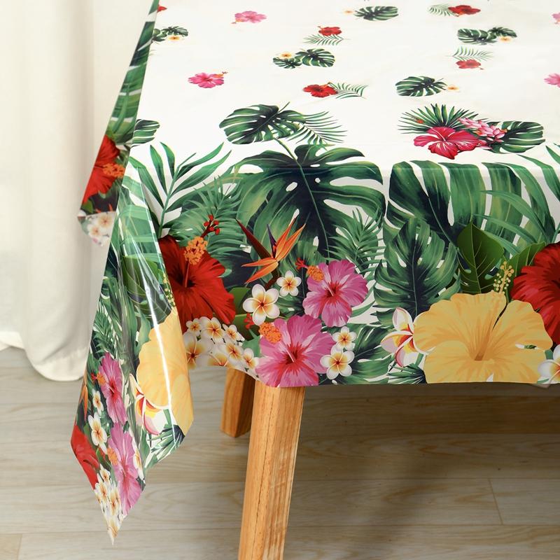Hawaiian Luau Tablecloths Tropical Palm Leaves Table Cloth Hawaii Disposable Plastic Table Cover Birthday Summer Beach Supplies
