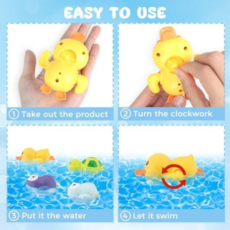 Venditer Baby Bath Toys Set, Wind-Up Swimming Pool Toys, Bathtub Water Play Toys for Infants 1+ Year Old, Kids Bath Time Toys Gift for Boys and Girls