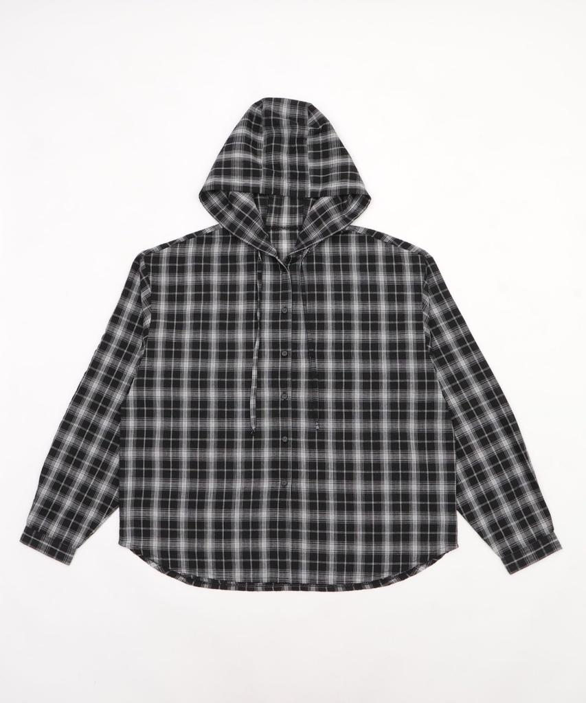 WEGO Figments Hooded Over Check Black Shirt, Women's,