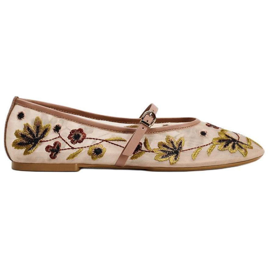 Zara Floral Embroidery Flat Mary Jane Shoes Women Shoes Rose-Red 12509410