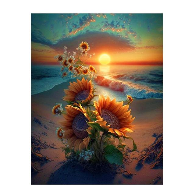 Sonnenblumen Diamant Kunst 5D voller Bohrer Diamant Malerei Sonnenuntergang Strand Landschaft Kreuzstich Stickerei Kit Mosaik Bild S477