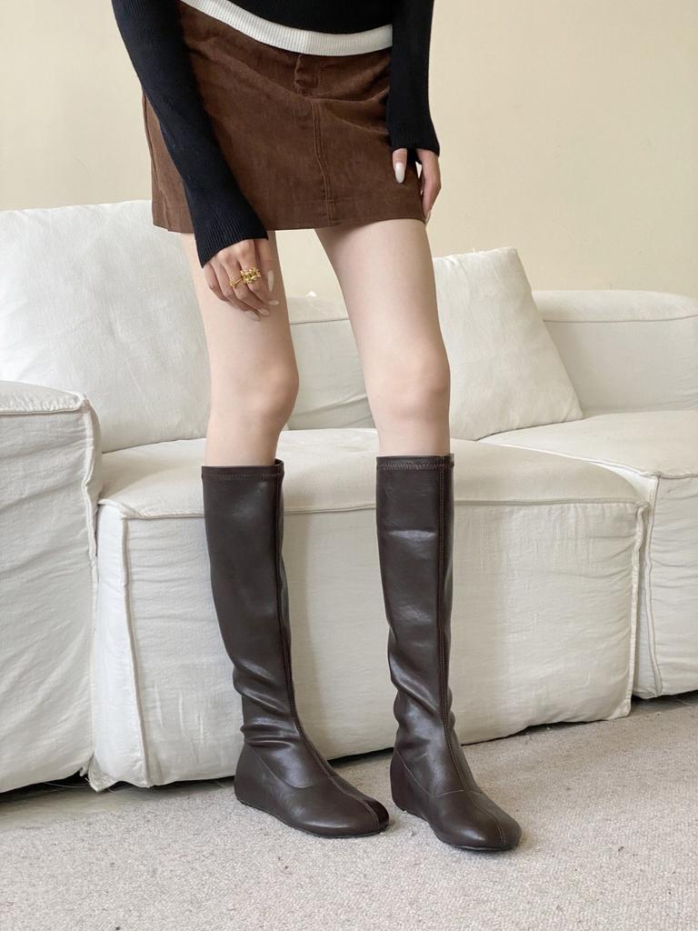 2025 new wind round head inner height increase flat bottom tall tube thin boots