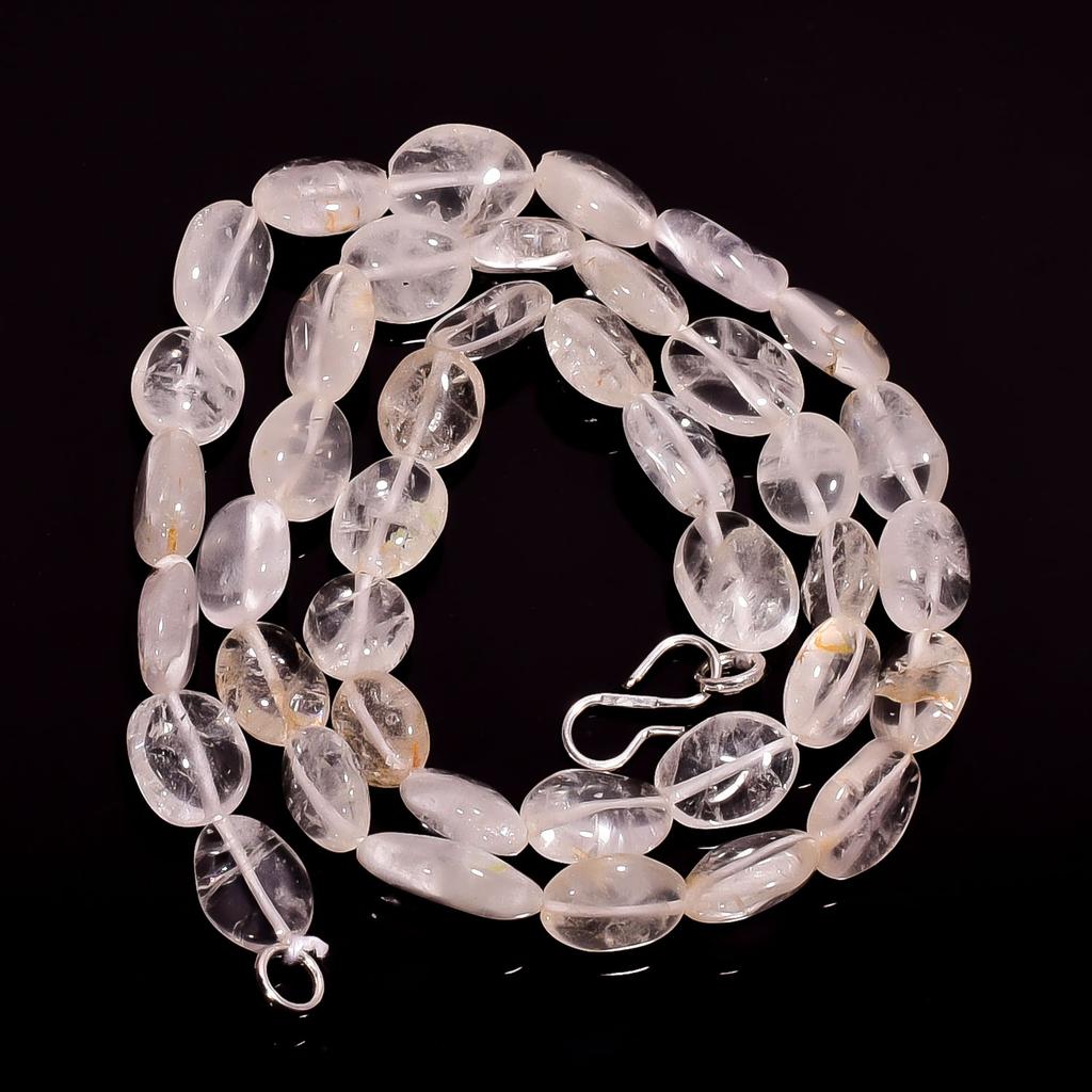 Natural Crystal Gemstone Oval Smooth Beads Necklace 17" UB-3519 UB-3519