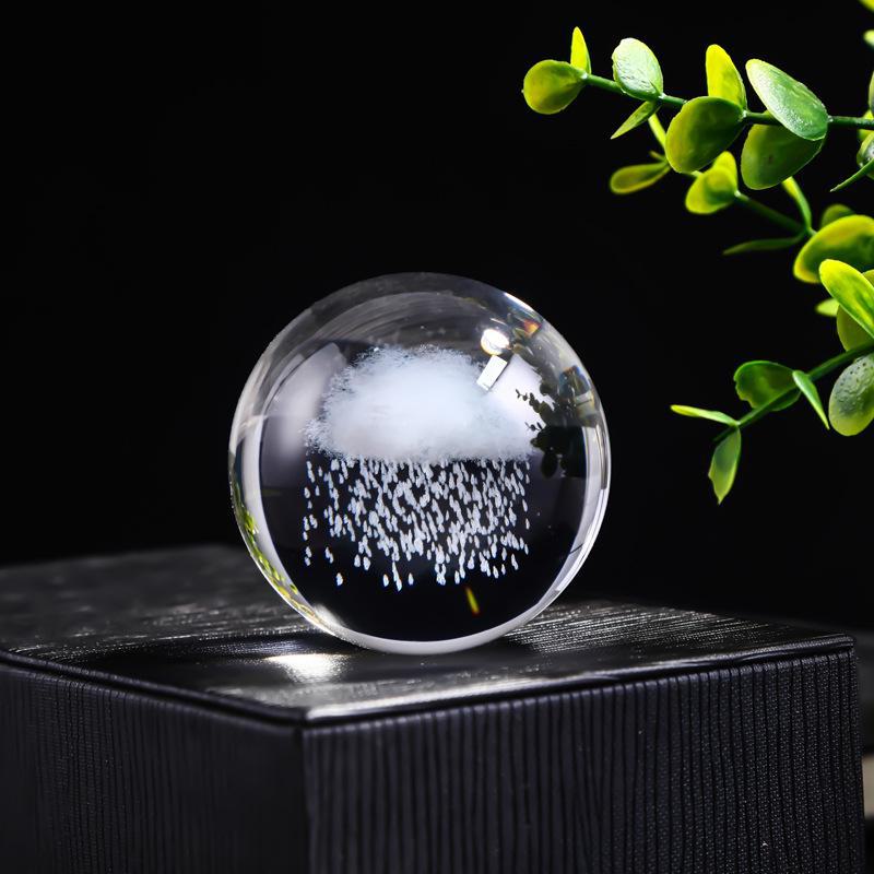 "40 Crystal Ball Ornaments: Rainy Day Clouds, Sun, Galaxy Design - Laser Engraved Cube for Home Decor and Gifts"