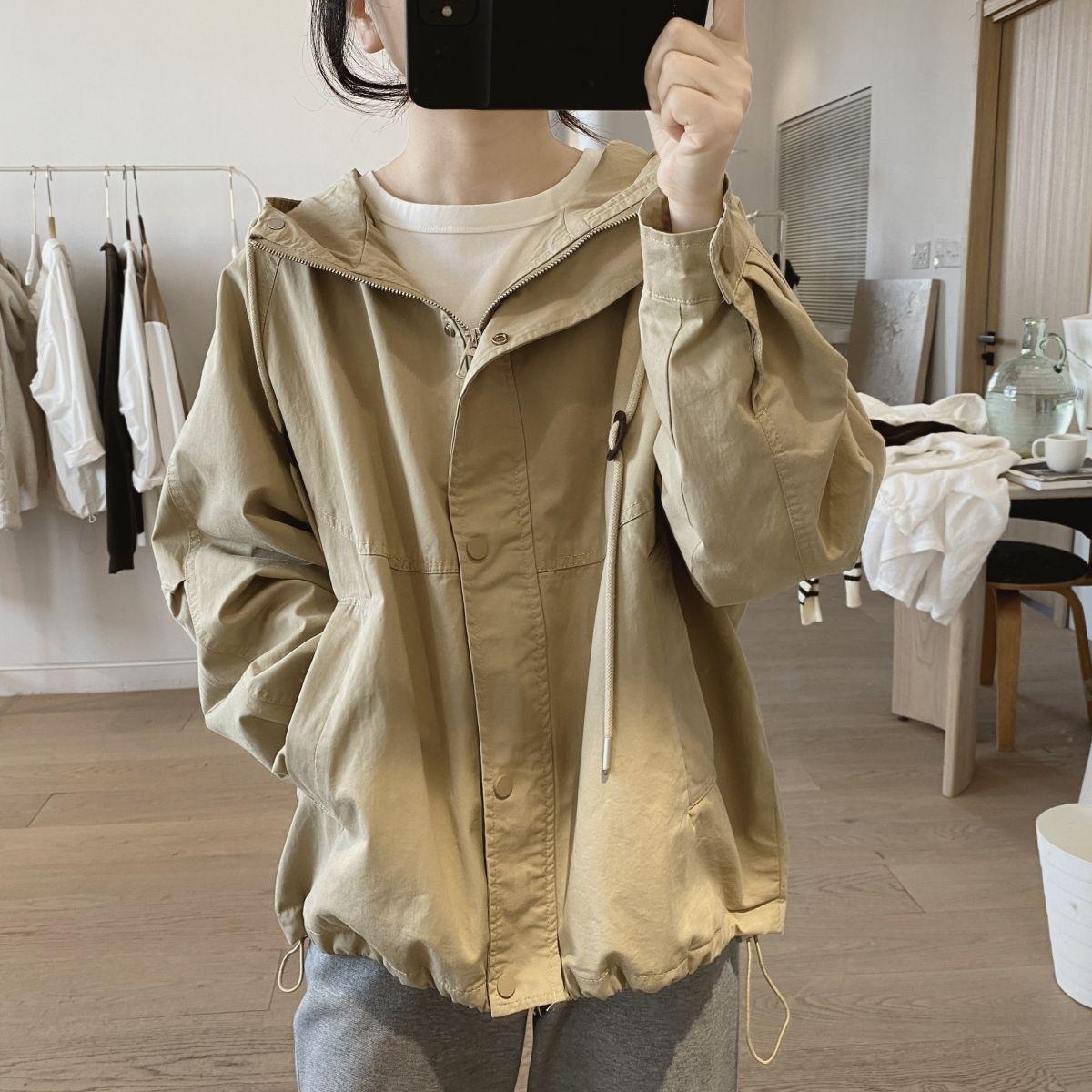 

Женское рабочее пальто с капюшоном весна-осень новый стиль свободный ретро простой стиль с плечевыми рукавами верхнее пальто 2XL хаки