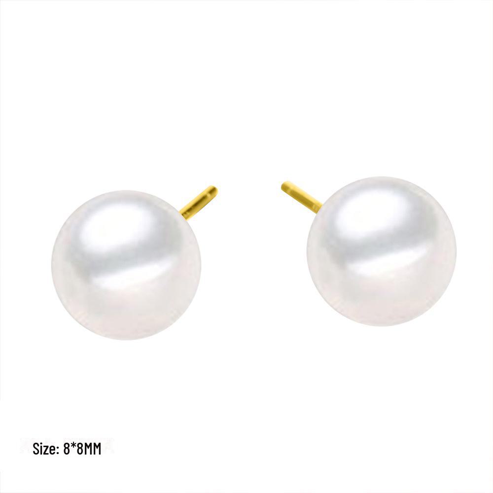 eManco Korean Simple Imitation Pearl Earrings, 4/6/8mm, Stainless Steel Gold-Plated