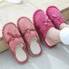 Bow cotton slippers women and men winter couples home non-slip fluffy warm floor mop corduroy slippers