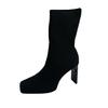 Bottes chaussettes à talons hauts à talons épais à bout carré pour femmes automne et hiver 2025 nouvelles bottes élastiques tricotées bottes en laine mi-mollet slim pour femmes