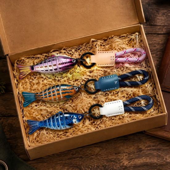 Key Ring with Braided Rope Multi-jointed Fishing Lure Keychain, Artificial Swimbait Rope, Lanyard Chain Vintage Fish Keychain Pendant Charm, Gift