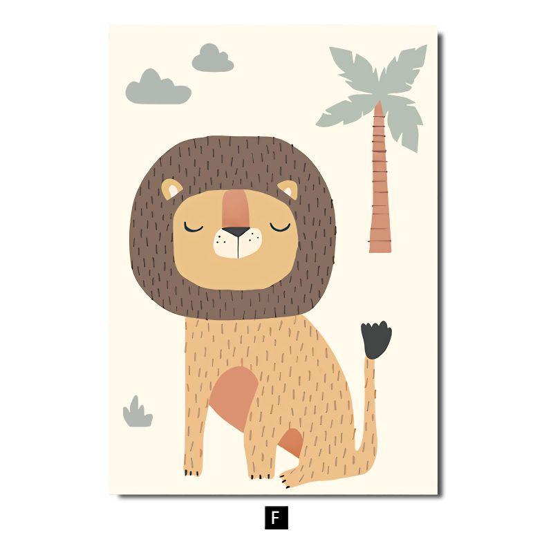 Nordic Creative Baby Cartoon Animal Canvas Painting Tiger Elephant Lion Monkey Giraffe Poster Children's Room Wall Art Decor