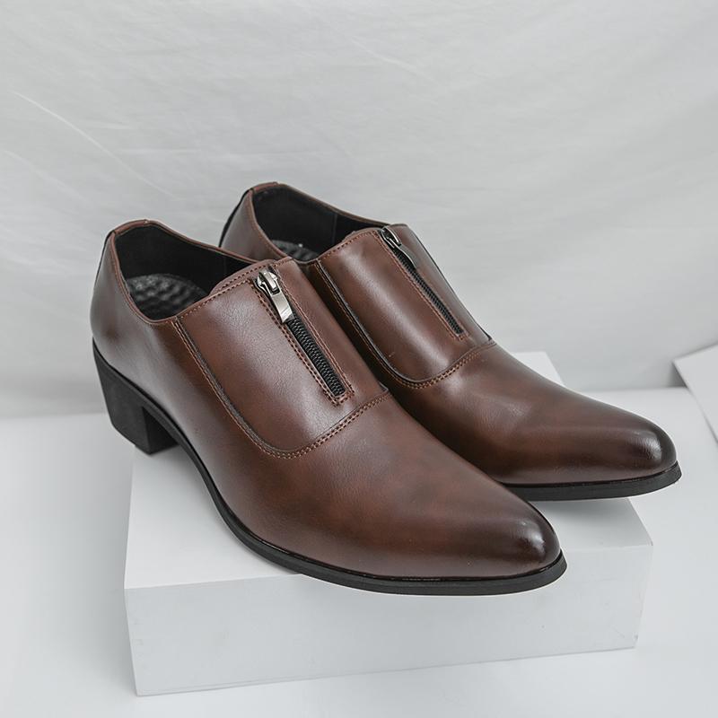 Men Formal High Heels Men Height-increasing Business Fashion Pointed-toe Cuban Men Shoes Wedding Banquet Shoes Sizes 38-46