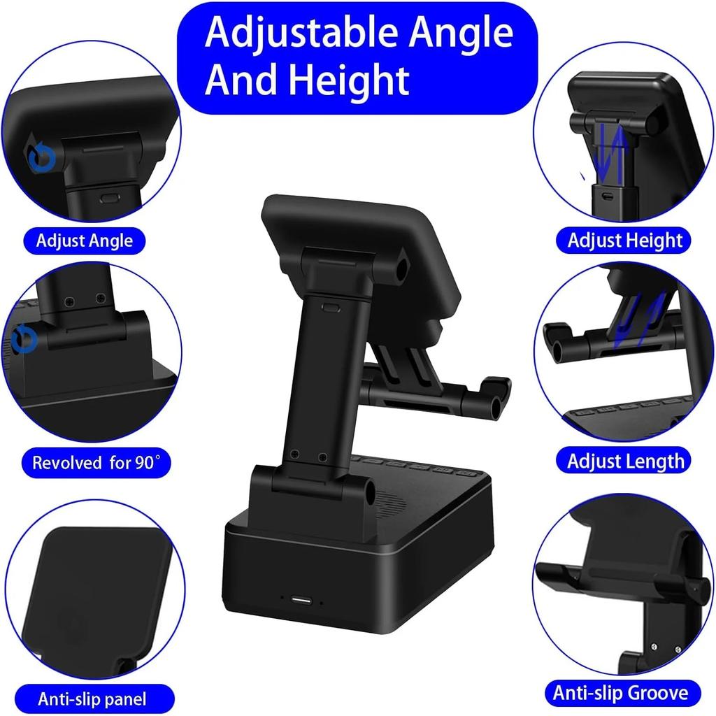 15 W Faltbares kabelloses Ladegerät LED-Zeitanzeige Wecker Telefonständer Bluetooth-Lautsprecher für iPhone 15/14/13Pro