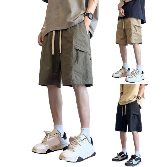 Men's Knee Length Shorts Loose Fit Cargo Shorts with Drawstring Waist