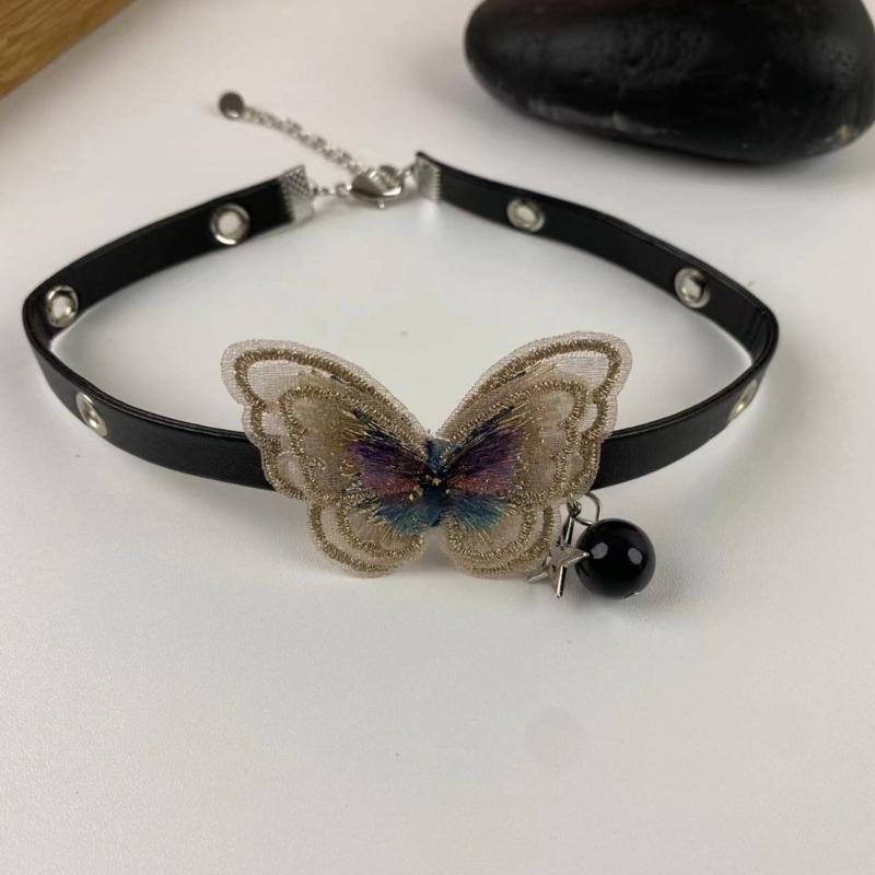 Sweet Cool Butterfly Choker Fashion Clavicle Chain Necklace Party Jewelry Simple Y2K Clavicle Chain PU Leathers Necklace