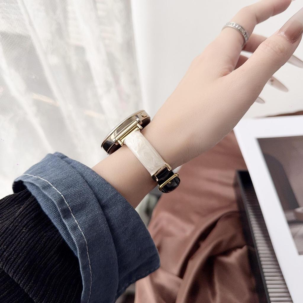 Compatible with Huawei GT6/5/4, Apple S11, Xiaomi 9 Pro - FIT4 Gilded Resin Leather Strap for Women