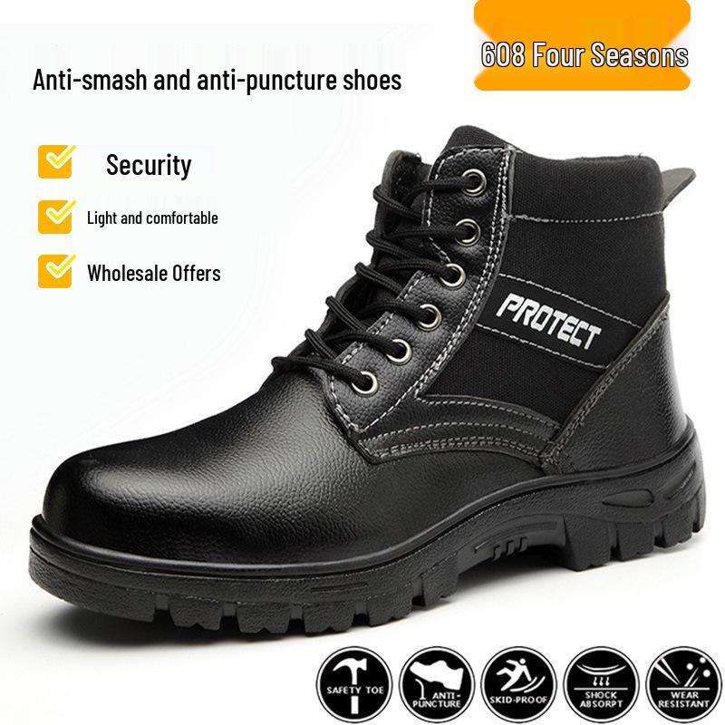 

Мужские всесезонные защитные ботинки с высоким берцем и стальным подноском – Легкие, Дышащие, Ударопрочные, Устойчивые к проколам, Прочные для строительства. 608 black [anti-smash and anti-stab]; 42