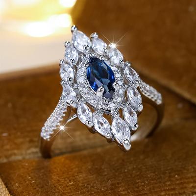 Luxury Marquise Cut White Blue Zircon Engagement Rings for Women Silver Color Wedding Ring Jewelry Gift
