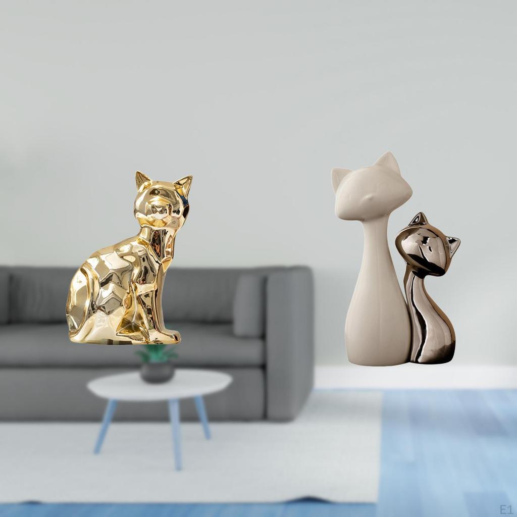 Cat Statue Decorative Figurine Animal Sculpture Art Craft Ornament for Fireplace Living Room