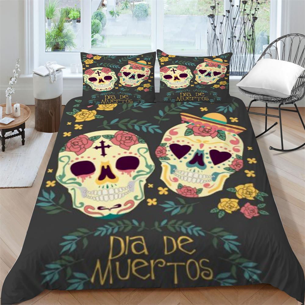 Schädel-Bettwäsche-Set, Tröster, Bettbezug, weiches Bett, Anzug, Zuhause, Schlafzimmer, Kleidung, Textilien, dreiteiliger Polyester-Bettbezug