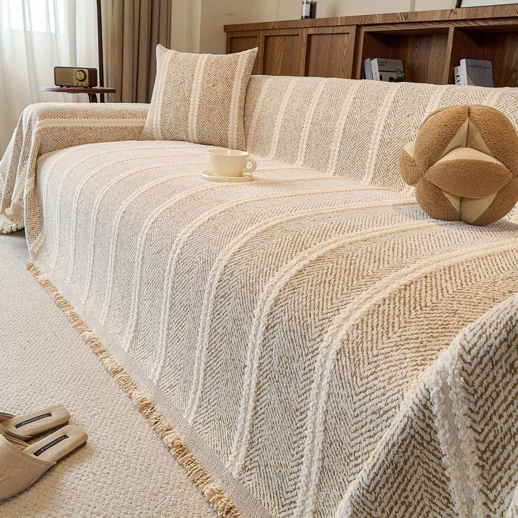 Mid-Century Minimalist Chenille Sofa Cover with Herringbone Pattern - Non-Slip, Universal Fit for Four Seasons