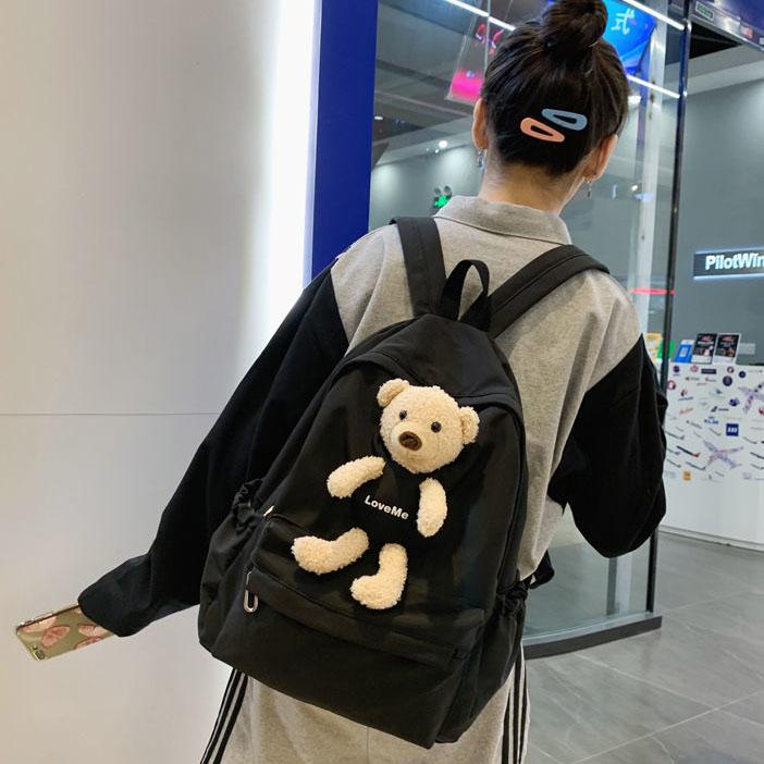 Rucsac drăguț cu urs de desene animate pentru fete, geantă de umăr antifurt de culoare contrastantă, geantă de școală versatilă pentru fete adolescente, rucsac de școală impermeabil