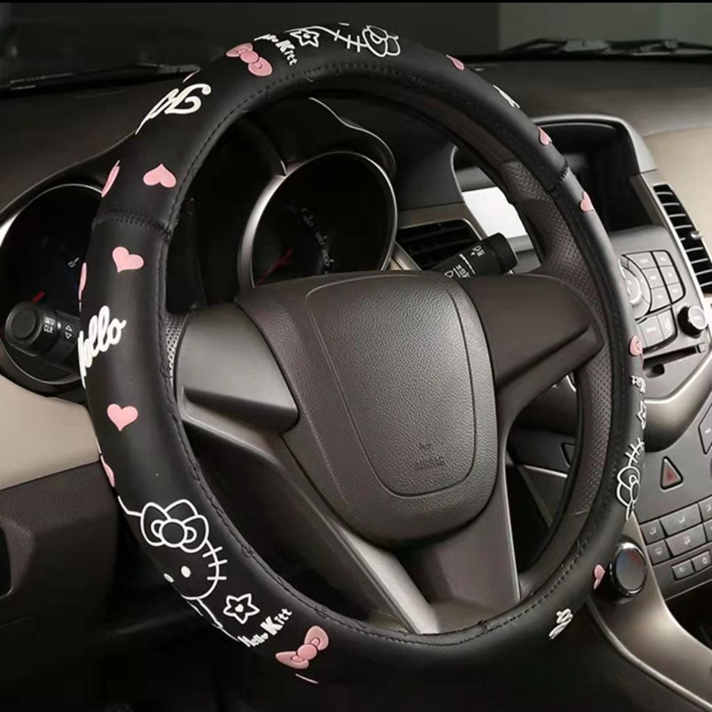 38cm Hello Kitty Car Steering Wheel Cover Universal Decor Handle Cover Cute Anti Slip Sweat Absorbing Cartoon Handlebar Cover