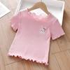 Ice Silk Embroidered Ruffle Sleeve Kids' T-Shirt - Cute Summer Top for Little Girls