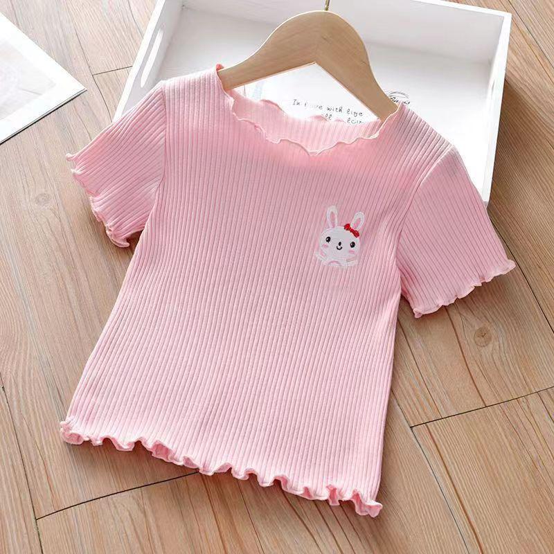 Ice Silk Embroidered Ruffle Sleeve Kids' T-Shirt - Cute Summer Top for Little Girls