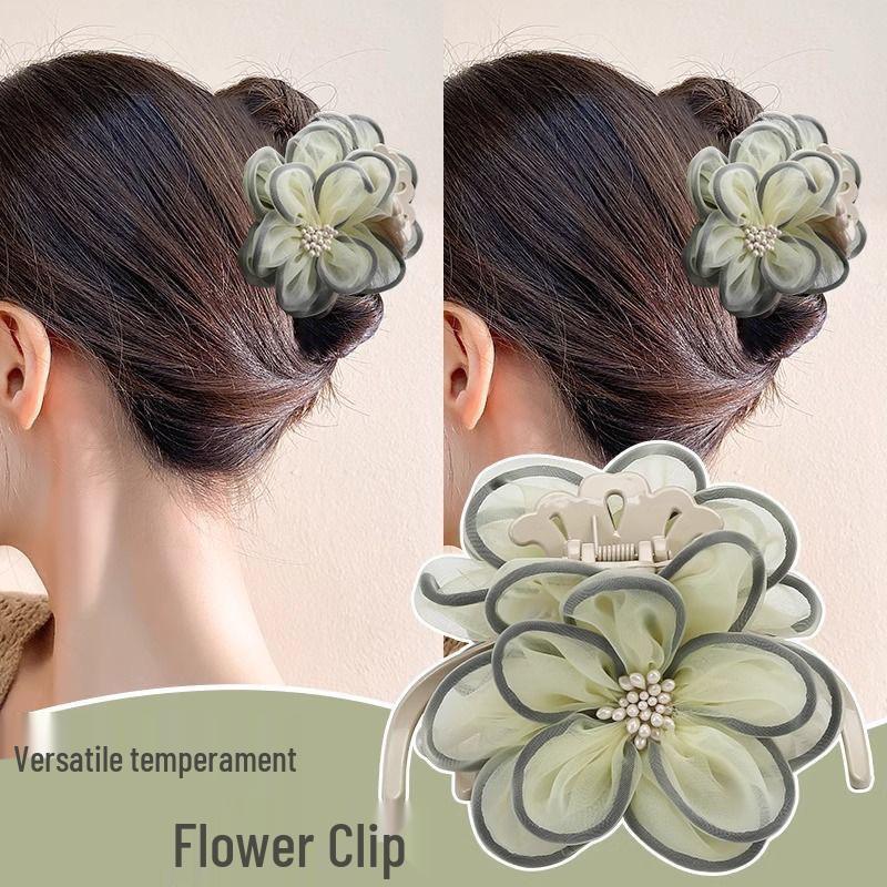 Gaze Kamelienblüten-Klammer für Dutt bei Frauen - Elegantes großes Haarspangen-Accessoire