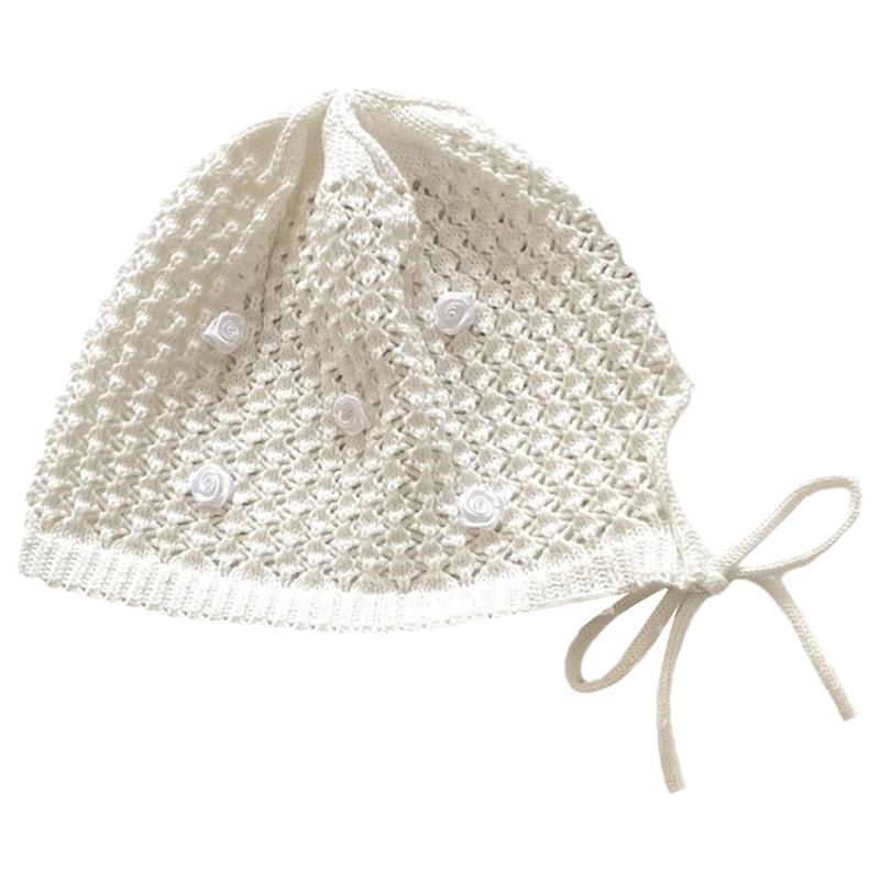 Knitted Beanies Hat for Women Harajuku Hollowout Skull Hat Handmade Crochet Hat with Rose Decors Vacation Pullover Hat