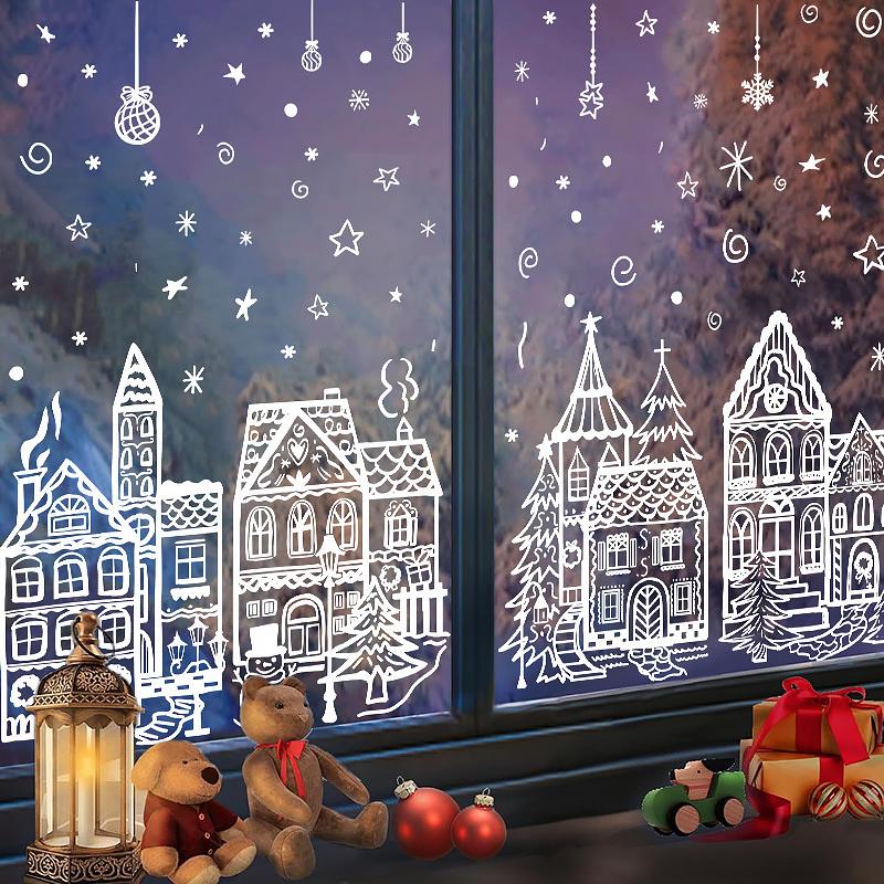 4pcs Snowflake Decals Window Decoration Large Christmas Window Clings Party Ornaments Double-Sided Xmas 20x30cm